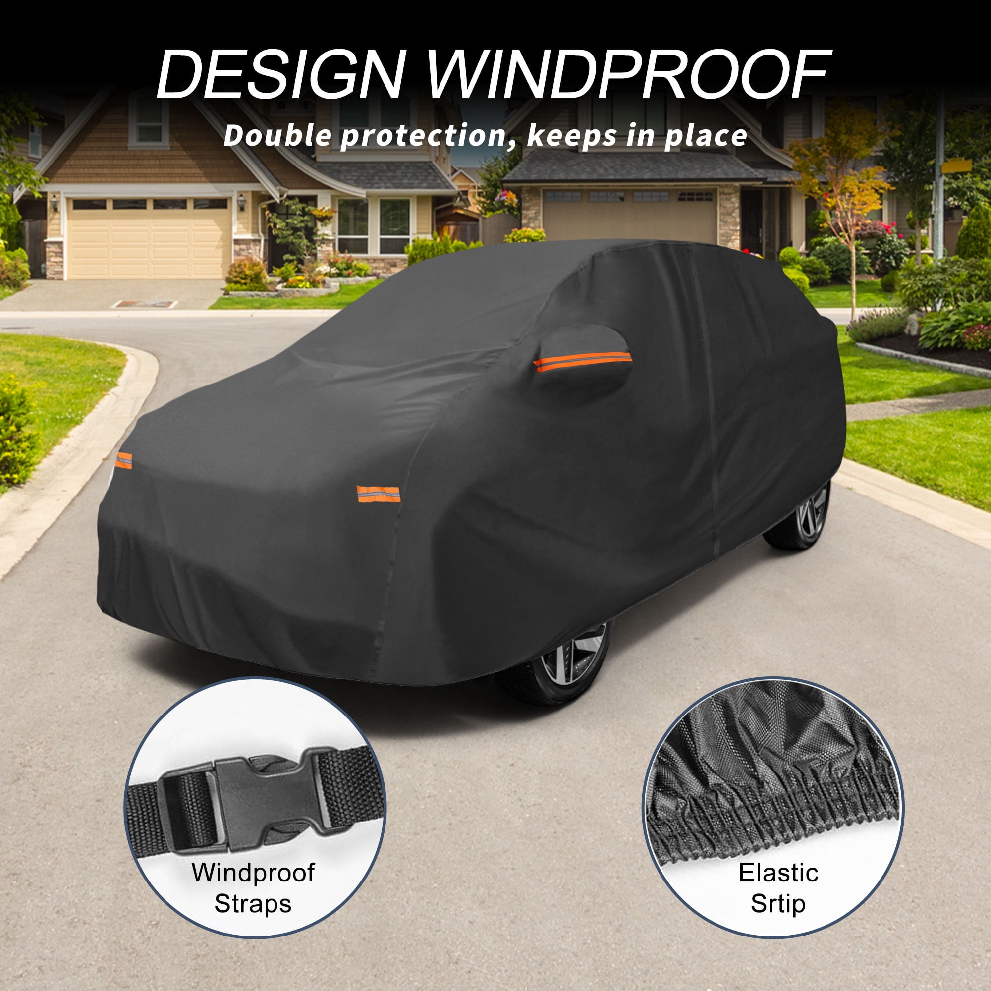 Unique Bargains Car Cover 210D-PU Oxford Outdoor Full Car Cover Waterproof Windproof Black for Hyundai Nexo