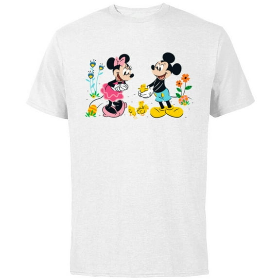 Disney Mickey and Minnie Mouse Springtime Easter - Short Sleeve Cotton T-Shirt for Adults - Customized-White