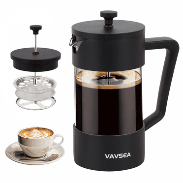 VAVSEA 35oz French Press Coffee Maker, Thickened High-Heat Borosilicate Glass Coffee Press with Fine Filtration System for Camping Travel, Dishwasher Safe, Gifts for Father's Day, Black
