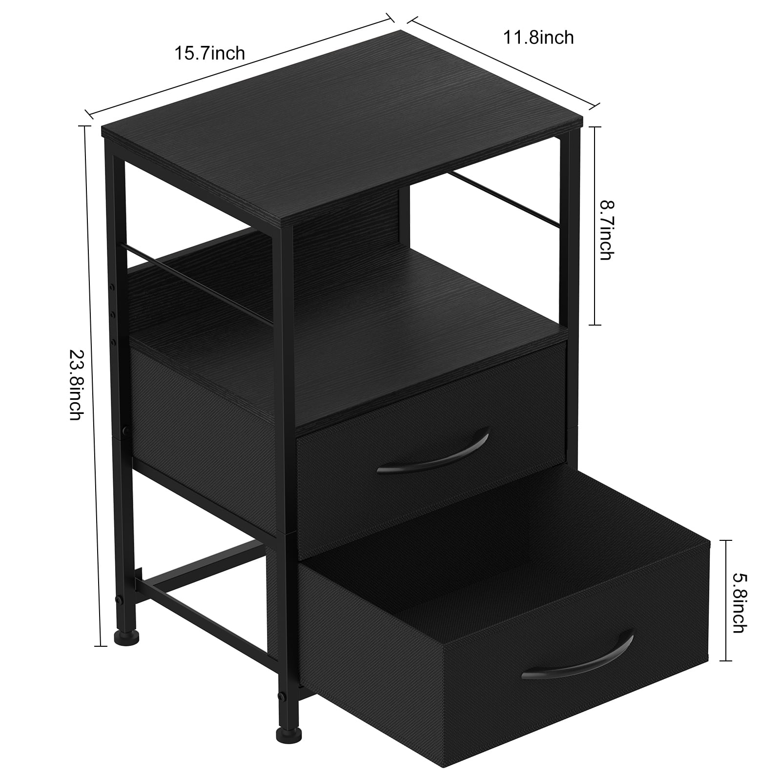 Oumilen Adult Nightstand for Bedroom End Side Table with 2 Drawers and Open Shelf Wood, Black Set of 2