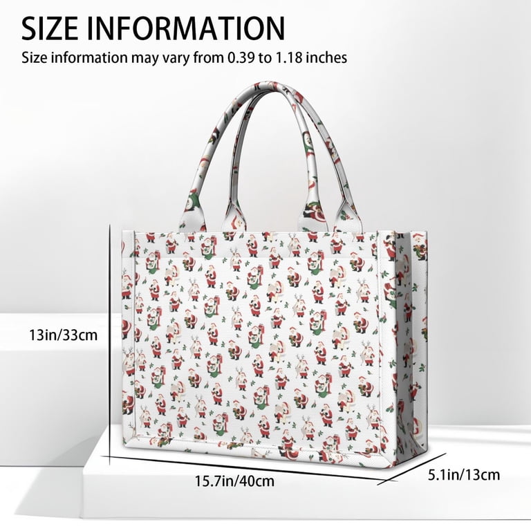 Large Capacity Tote Bag,White Christmas Santa Pattern Handbag