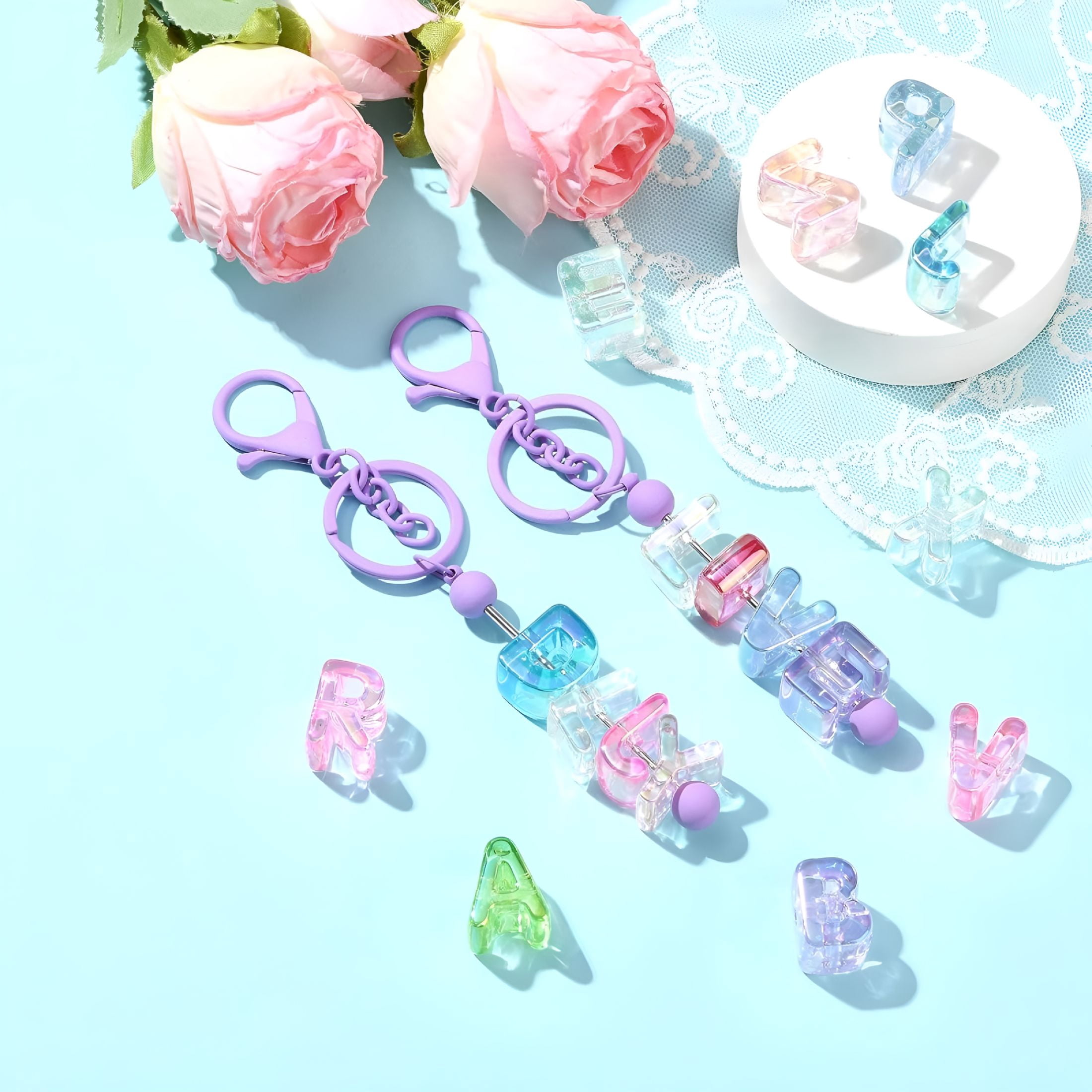 DESIGNICE Acrylic Letter Beads Rainbow Alphabet Letter Bead Spacer Loose Bead for Bracelets Jewelry Making