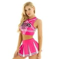 thumbnail image 3 of Aislor Ensemble de Haut Court de Cheerleading pour Femmes avec Jupe Plissée Mini Ensemble d'Uniforme de Cheerleading Rose Vif P, 3 of 7