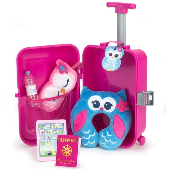 Sophia's Hot Pink Rolling Suitcase & 7-Piece Travel Accessory Set for 18" Dolls
