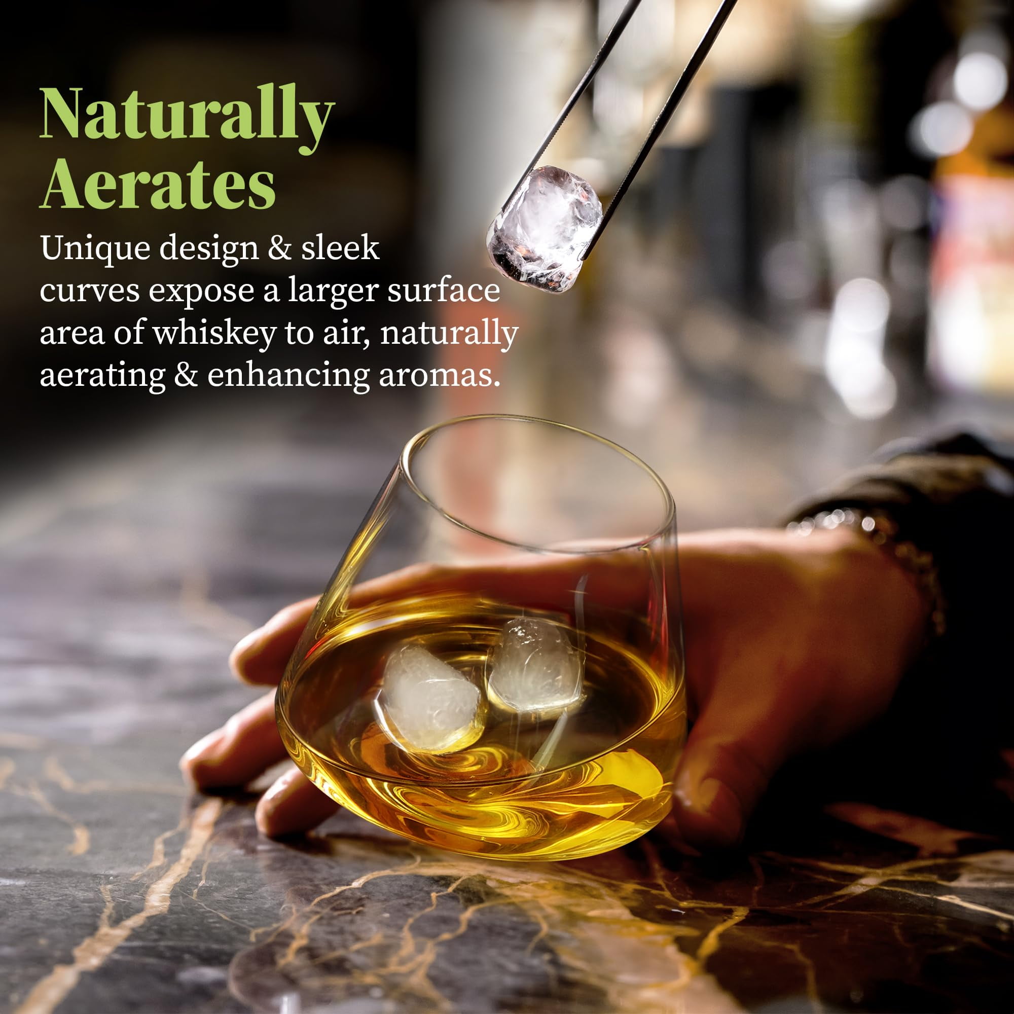 QUAFFER Tilted Whiskey Wine Glasses Tumblers Set of 4 – Naturally Aerates – No Spill Leaning Glass – Modern & Elegant - Old Fashioned Crystal Glass for Drinking Scotch Bourbon Cocktails Glassware