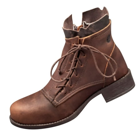 

Yoslce Cowboy Boots for Women Fashion Bandage Zipper Boots Casual Warm Middle Heels Middle Tube Boots Shoes Brown 36