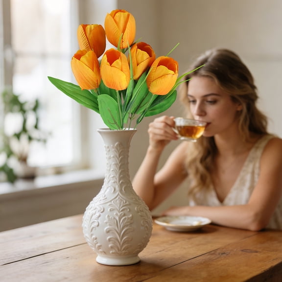 CuiLiyq Artificial Mini Tulips Silk Flowers, Faux Tulip Stems for Wedding Flower Arrangements, Home Decor Vase Filler, Table Centerpiece, Living Room Accent (B)