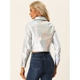 thumbnail image 3 of Chaqueta metálica para mujer Biker Holographic Button Down Chaquetas brillantes Plata M, 3 of 5