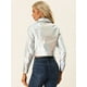 thumbnail image 3 of Chaqueta metálica para mujer Biker Holographic Button Down Chaquetas brillantes Plata M, 3 of 5
