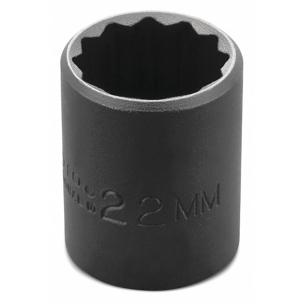 Proto Impact Socket, 1/2 In Dr, 22mm, 12 pt 22mm Alloy Steel Black