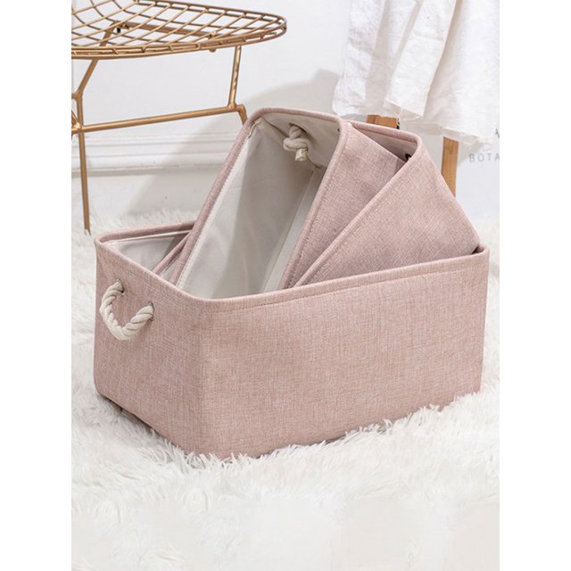 1pc Pink Foldable Storage Basket With Handle, Polyester Laundry Basket For Home, Gift For Valentine's Day