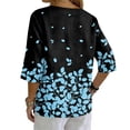thumbnail image 6 of Bbyeadc Women 3/4 Length Sleeve Button V neck Shirts Floral Print Comfortable Tunic Tops Basic Spring Summer Tops,Blue(M), 6 of 6