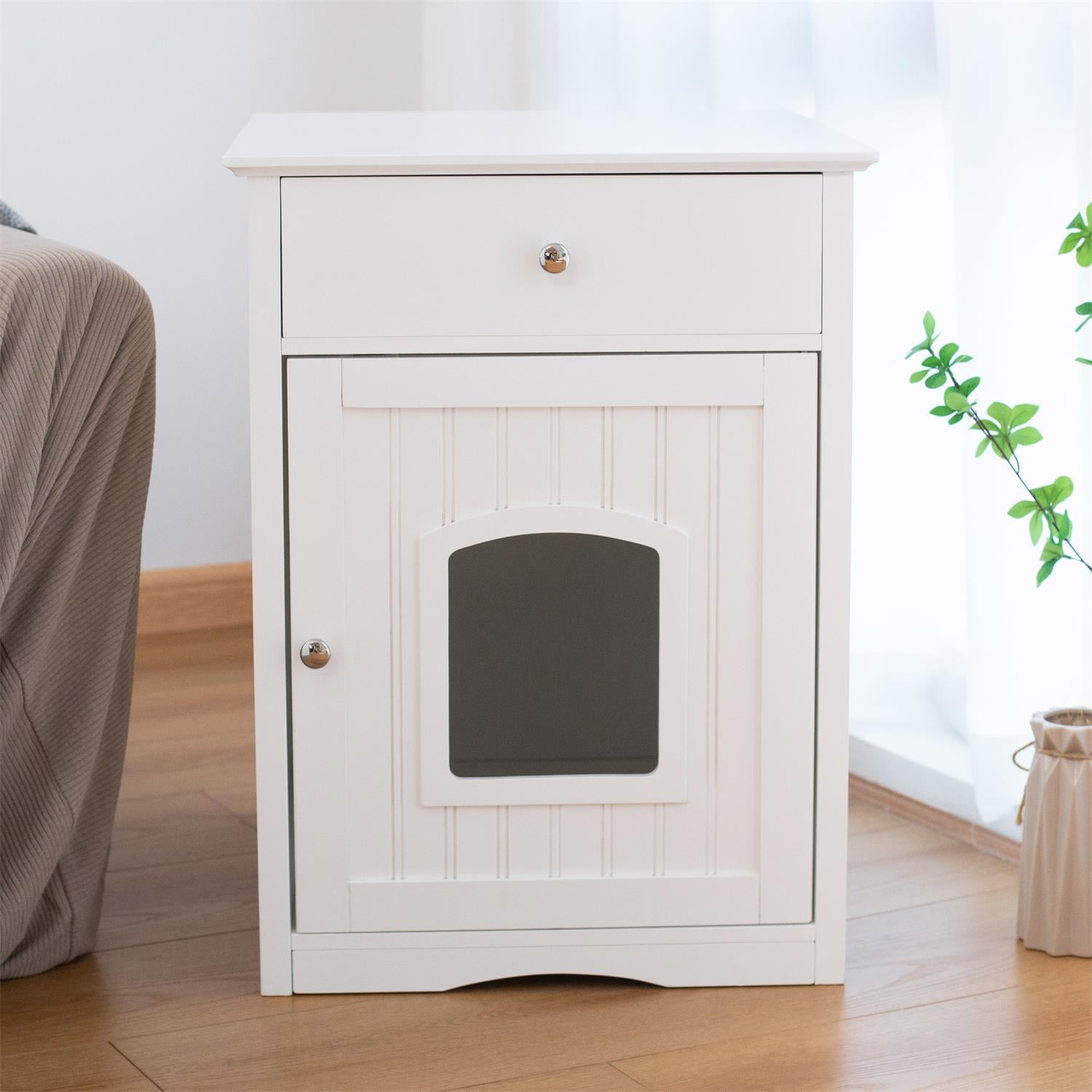 Pefilos 25" Cat Houses for Indoors, Wooden Cat Shelter Pet House, Enclosure Cat Litter Box, Hidden Toilet House, White Pefilos 25" Cat Houses for Indoors, Wooden Cat Shelter Pet House, Enclosure Cat Litter Box, Hidden Toilet House, White
