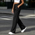 thumbnail image 4 of Khunlpohl Straight Legs Long Pants for Womens Drawstring Elastic High Waist Pant Lounge Loose Lightweight Trousers with Pockets, 4 of 6