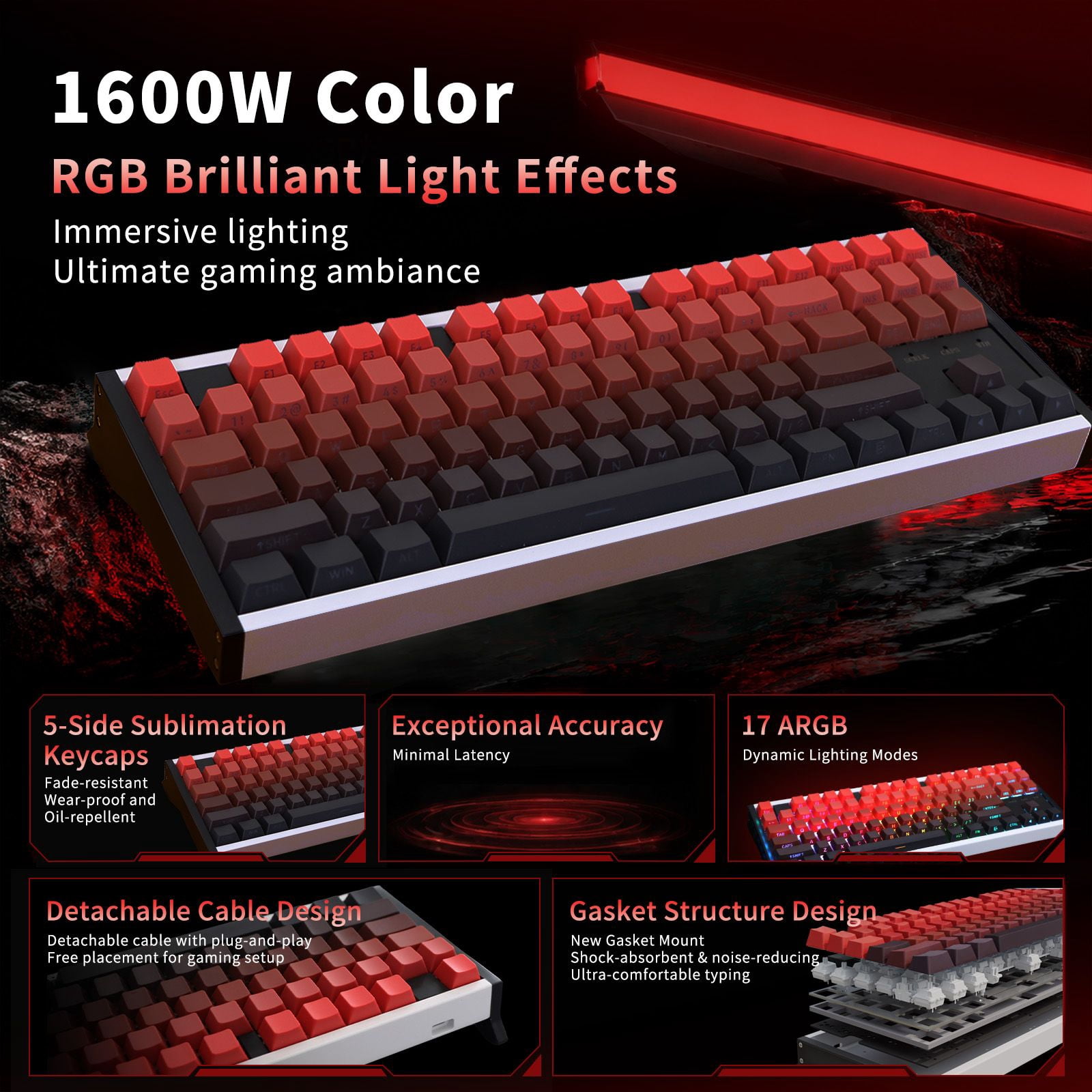 87 Keys Aluminum Mechanical Gaming Keyboard, 0.005 Precision 0.001 Low Latency, 5-Side Dye-Sub Keycaps, 17 ARGB Modes Support Win Mac VIA Customization