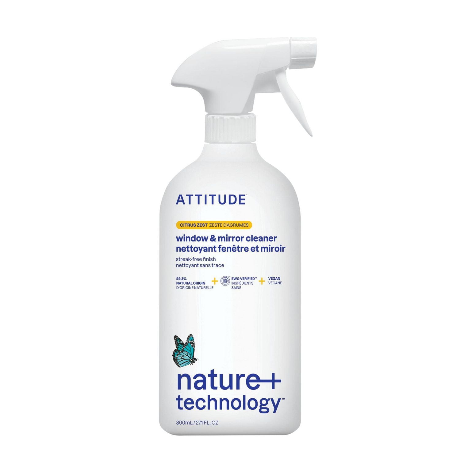 ATTITUDE nature+ technology, Window & Mirror Cleaner, Citrus zest, 800 mL