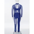 thumbnail image 4 of vastwit Kids Girls Dance Unitard Gymnastics Bodysuit Stretchy Mesh Rhinestones Figure Skating Jumpsuit Dancewear Navy Blue 14, 4 of 6