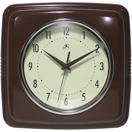 Square Retro Wall Clock, Mahogany, 9.25