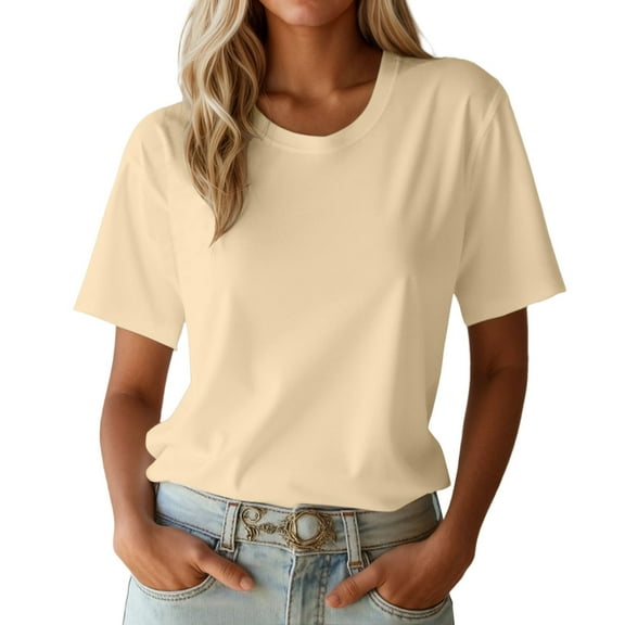 XIAONU T Shirts For Womens Pure Cotton pleasure Basic Undershirt Short Sleeves Solid Color Round Neck baggy Tee Shirt