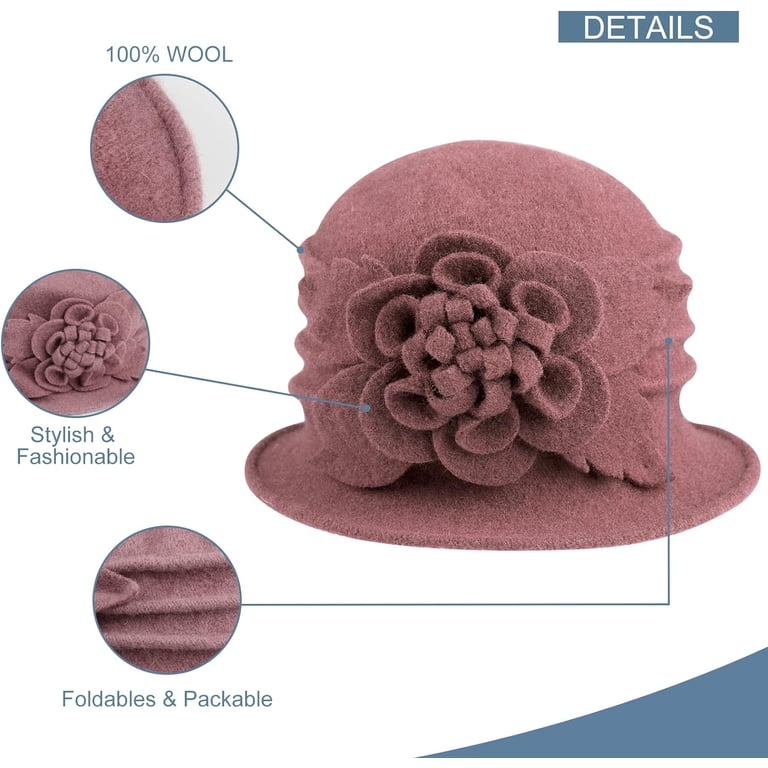 Women Beret Hat French Vintage Floral Wool Dress Cloche 