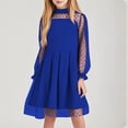 thumbnail image 2 of AHTJRT Girls Dresses Puff Long Sleeve Belted Dress Contrast Mesh A Line Maxi Dress Casual Formal Pageant Party Dresses Blue 5 Years, 2 of 8