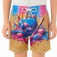 thumbnail image 2 of IWRICH Ice Cream Shorts for Kids Loose Fit Elastic Waist Summer Beach Shorts Straight Wide Leg Drawstring Pool Fashion Clothes,Size 2-14 Years 02-Blue 130, 2 of 3