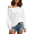 thumbnail image 5 of Titcea Off the Shoulder Sweatshirt for Women Solid Color Long Sleeve Pullover Sweater Home Daily Shopping Loose Comfy Fall Sweatshirts S-3XL, 5 of 8