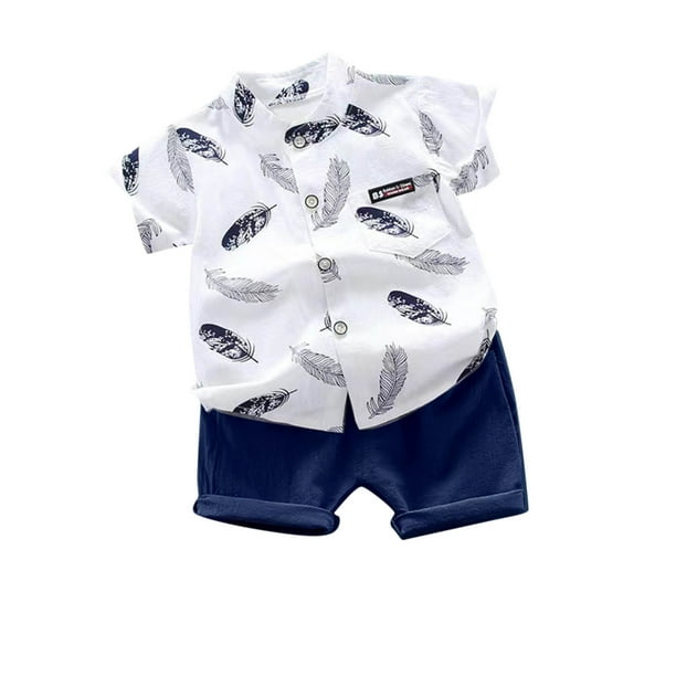 Odeerbi 1-5 Años Niños Verano Conjuntos Algodón Manga Corta Camisa Pantalones Cortos Conjunto Stand Up Cuello Camisa Cintura Elástica Pantalones Cortos Conjunto Dos Piezas