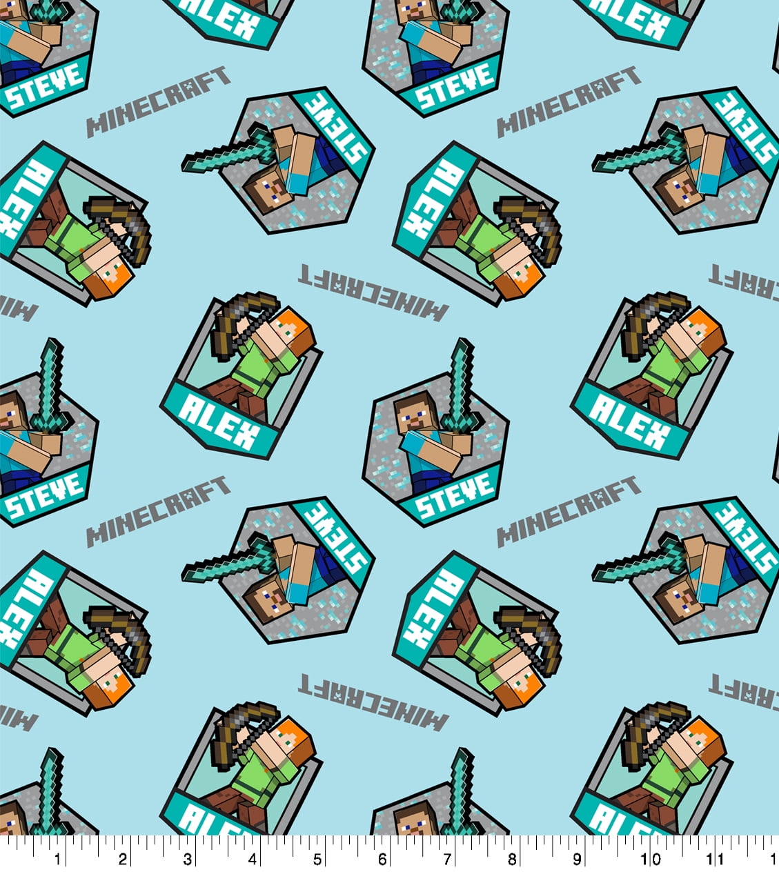 (3 pack) Springs Creative 18" x 21" Cotton Minecraft Steve and Alex Badges Precut Sewing & Craft Fabric, Multi-color