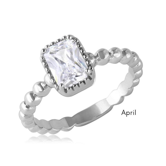 Rhodium Plated Sterling Silver 925 Simulated April Ring Band White CZ Jewelry Female Size 9