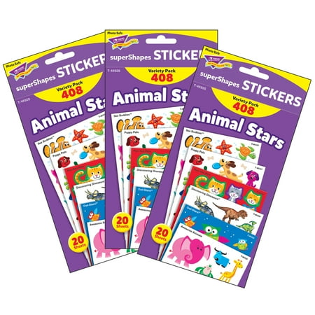 UPC: 0194629031818 | TREND Animal Stars superShapes Stickers-Large Variety Pack 408 Per Pack 3 Packs