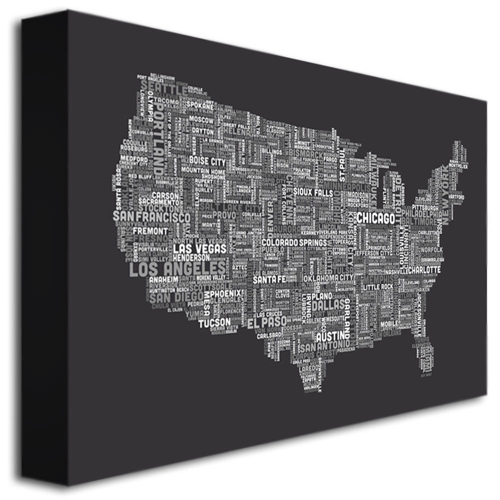 Michael Tompsett 'US Cities Text Map III' Canvas Art