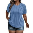 thumbnail image 3 of Qetyuw Plus Size Tops for Women Summer Lace Short Sleeve Crew Neck Tees Trendy Vacation Tees Casual Solid Basic T Shirts, 3 of 7