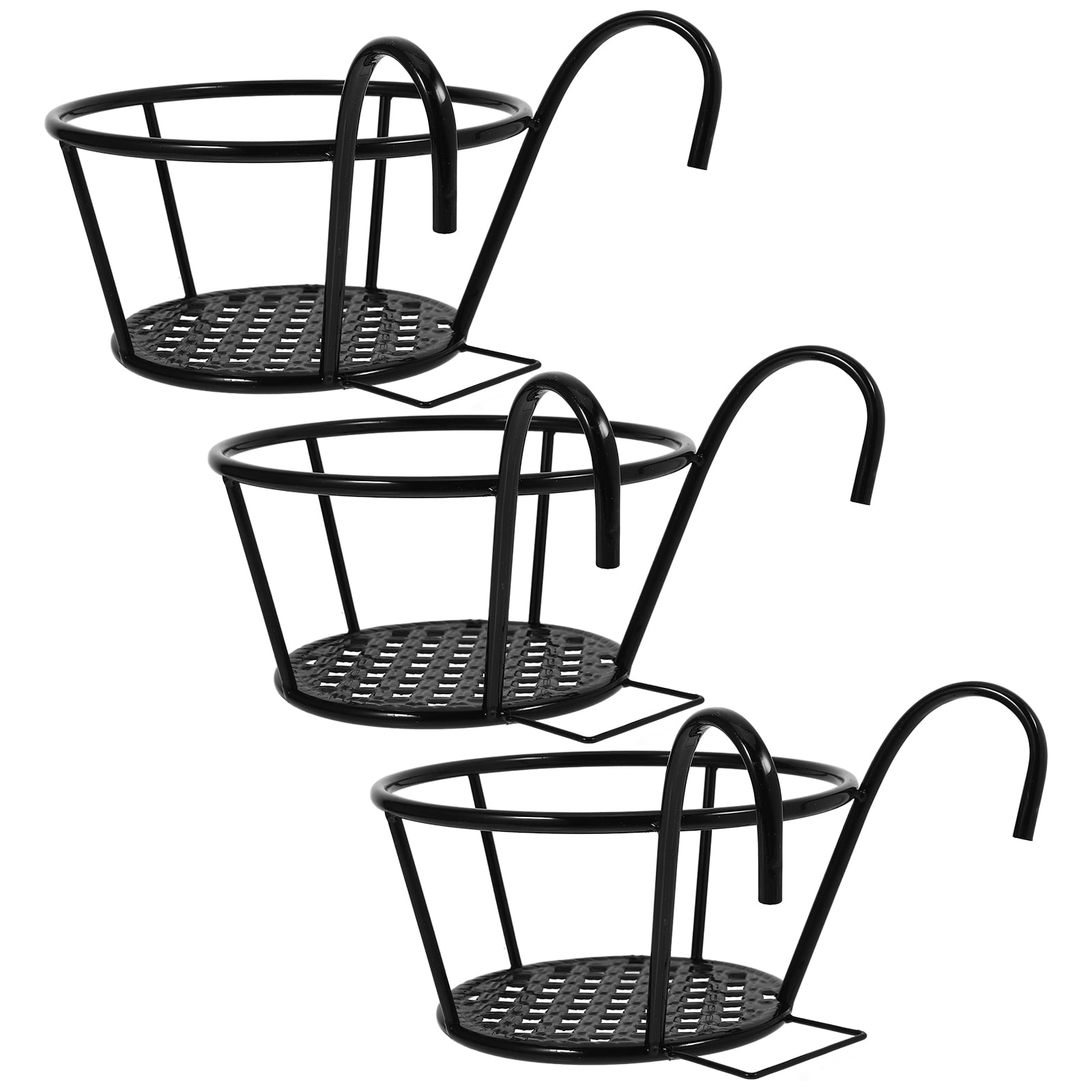 SENSETH 3pcs Metal Hanging Flower Pot Planter Pot Wall Planter Flower Bucket Holder Vintage Rustic Wall Hanging Ornaments Black