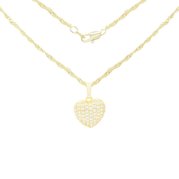 BEBERLINI Women Heart CZ Pendant Necklace Set 14K Gold Filled Rope Chain Jewelry 18"