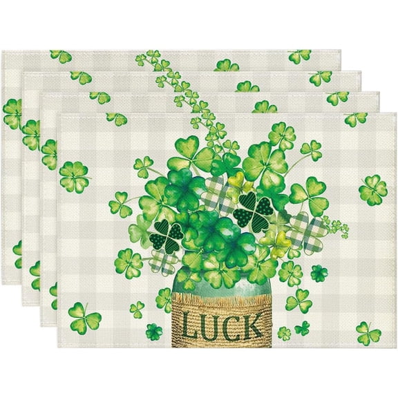 St Patricks Day Placemats Set of 4 St Patrick's Day Placemat St Patricks Day Kitchen Place mats 12 x 18 Inches Spring Holiday Lucky Vase Dining Table Mats Indoor for Kitchen Table Washable