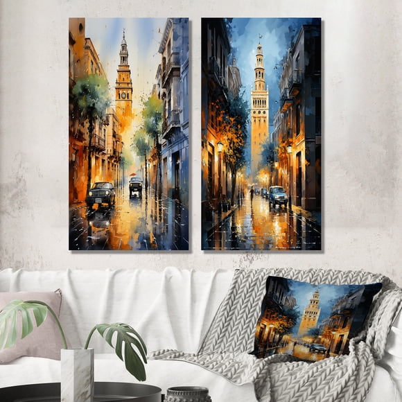 Designart « Giralda Iconique de Séville, Espagne II » Ensemble d'Art Mural d'Espagne de 2 Pcs - Ensemble de Mur de Galerie Paysages Jaunes pour Déco Maison