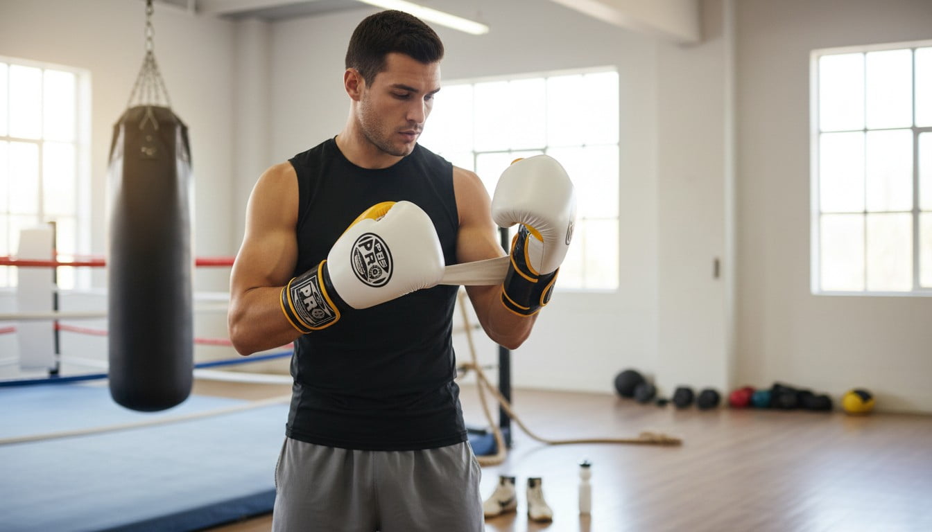 ProBoxing® Leather Boxing Gloves – (White & Yellow) (16oz) Training Boxing Gloves for Boxing, MMA, Muay Thai & Sparring – Durable Genuine Leather, Wrist Support, Impact Protection