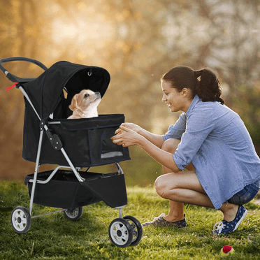 Dog Stroller,Travel Folding Pet Stroller for Small Medium Dog Cat Jogger Stroller with Storage Basket Removable Cup Holders (Black, 3 Wheels)