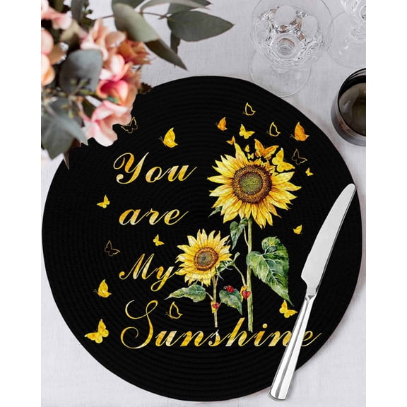 15 Inch Round Placemats Set of 6, Sunflower Non Slip Heat Insulation PP Table Mats, Vintage Botanical Washable Place Mats for Kitchen Dining Party Table Decor