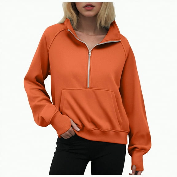 Ccpelsie Half Zip Sweatshirt Women Oversized Fleece Pullover Zipped Cute Sweatshirts with Pockets(Red,XL)