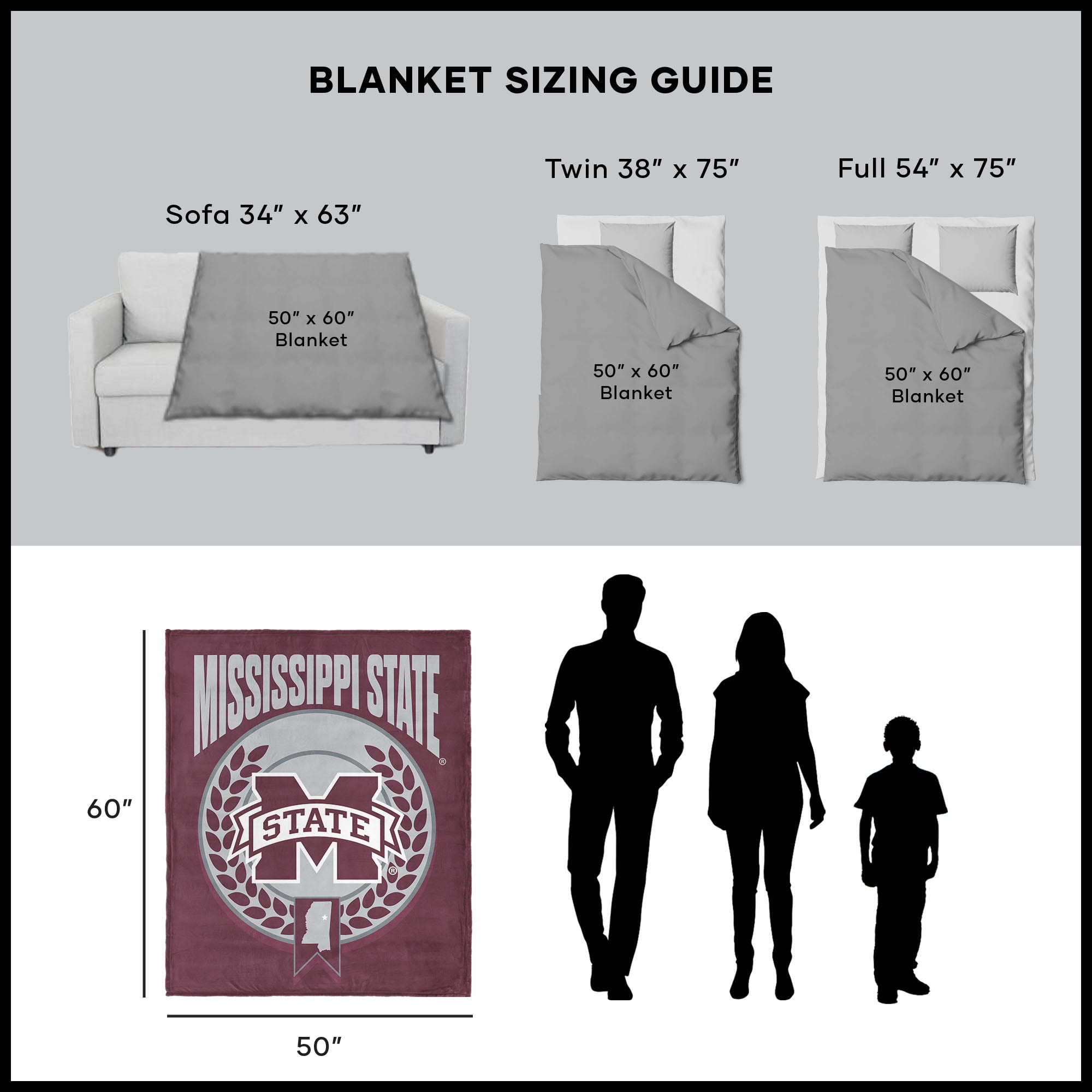 Mississippi State NCAA Apex Silk Touch Sherpa Throw 50x60 inches