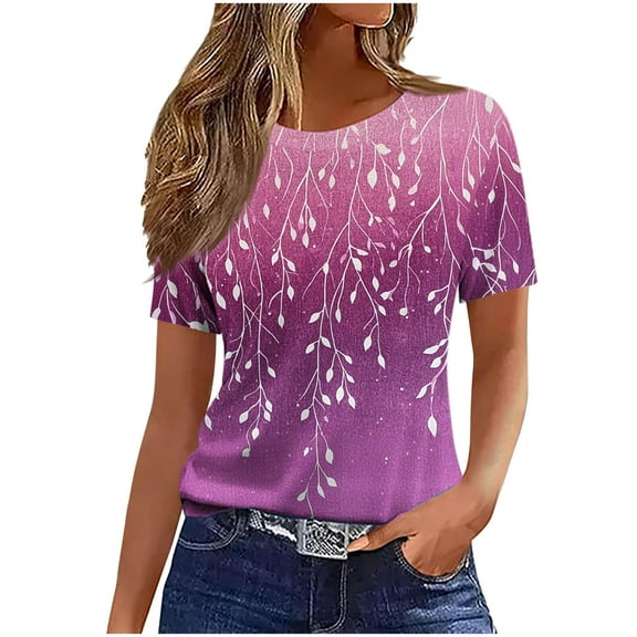 FamilyThread Women Graphic Tees Short Sleeve Crew Neck Summer Tops Funny Flower Printed Loose Casual T Shirts