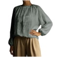 thumbnail image 7 of Ashirexll Tops for Women Trendy, Fashion Solid Color Round Neck Wrinkled Pullover Long Sleeve Shirts, 7 of 7