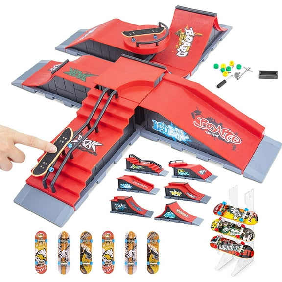 100Fixeo Skateboard Ramp 6-in-1 Mini Fingerboard Half Pipe for Kids and Adults