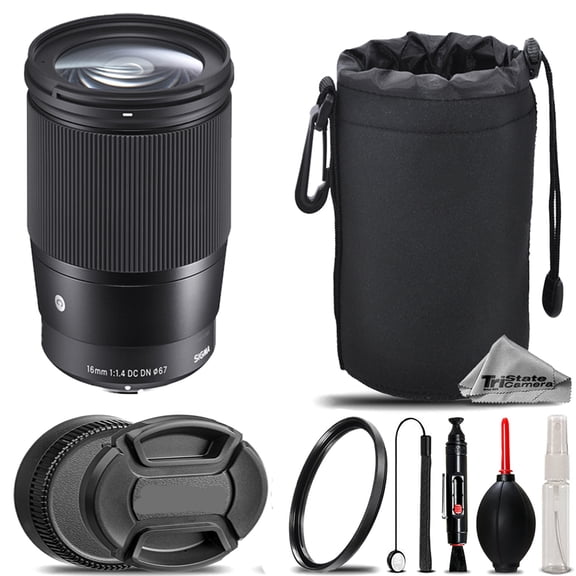 Sigma 16mm f/1.4 DC DN Contemporary Lens for Sony E   UV Filter    Hood   Lens Pouch- Basic Kit