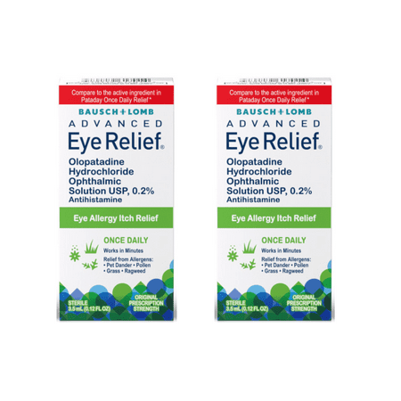 2 Pack - Bausch + Lomb Advanced Eye Relief 0.2% Olopatadine Antihistamine Eye Drops, 0.12 fl oz, 16-Hour Allergy Relief, Once-Daily Prescription-Strength Eye Drops for Itchy Eyes
