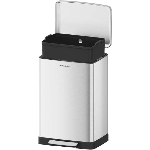SolaceCove 17 Gallon/65 L Trash Can, Stainless Steel Kitchen Step Trash Can or Recycling Bin, Wide Step-On Pedal, Removable Inner Liner, Soft Close, Silver