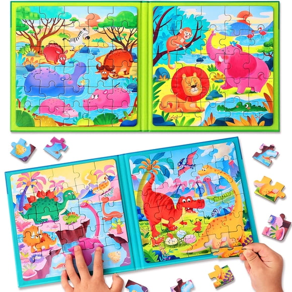 Rompecabezas Magnéticos Hieoby 8011 Libros Animales y Dinosaurios 110 Piezas