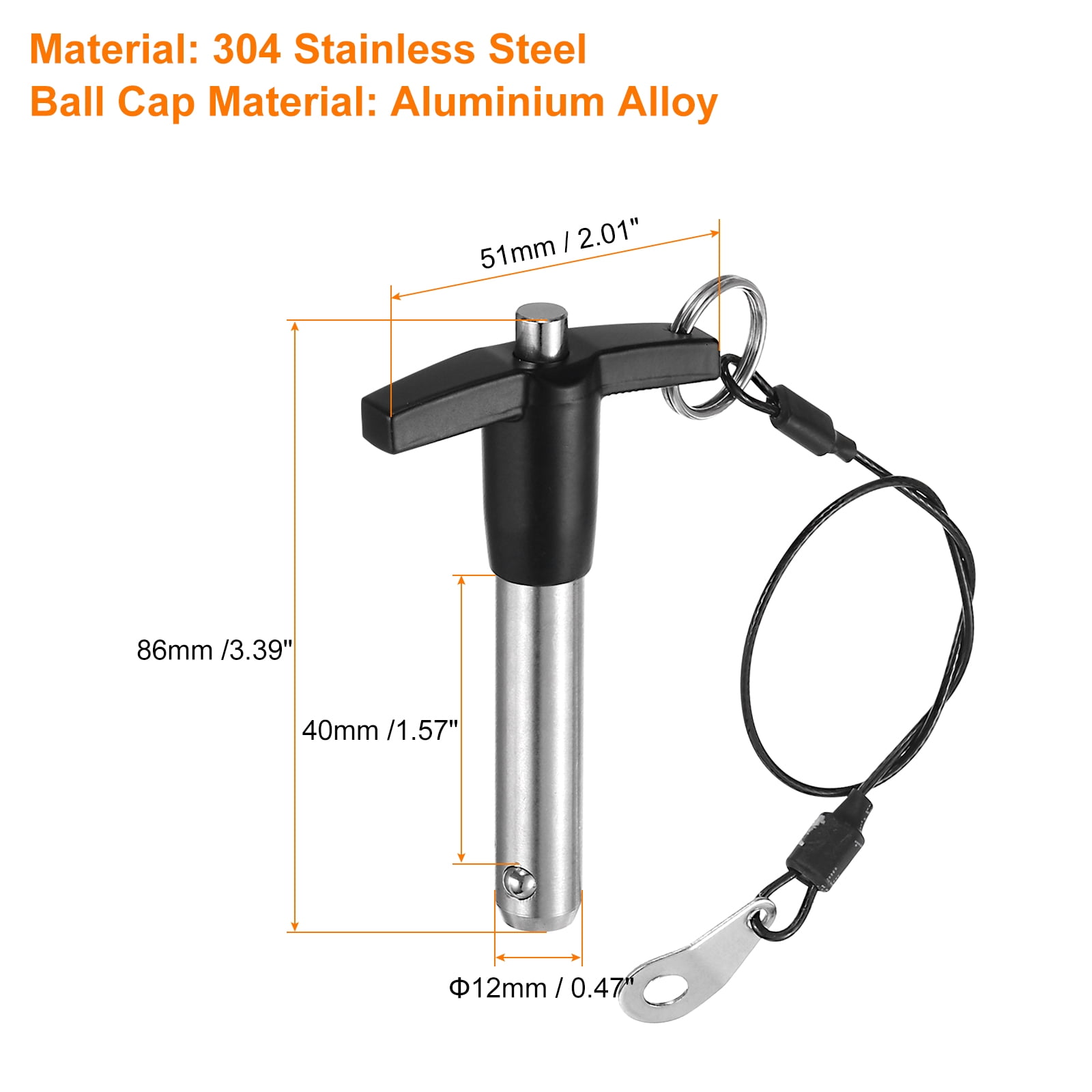 Uxcell 4Pack T Handle Lock Pins, 12mm x 40mm Usage Length Stainless Steel Push-Button Quick Release Pin